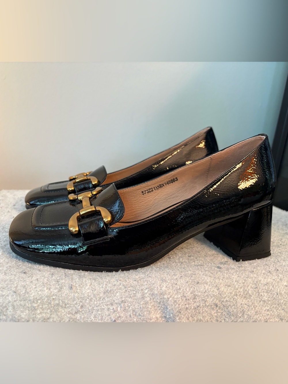 Anthropologie Black Patent Bibi Lou Valencia Heel Loafers Size 7.5-8 / EU 38 - Picture 3 of 8